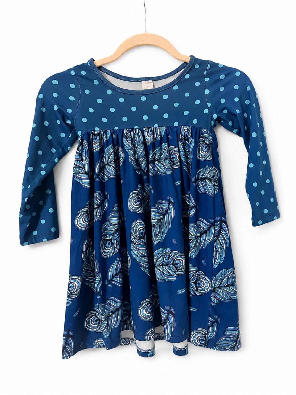 Penelope Plumm Girls Size 5 Blue Floral Polka Dot Long Sleeve Dress